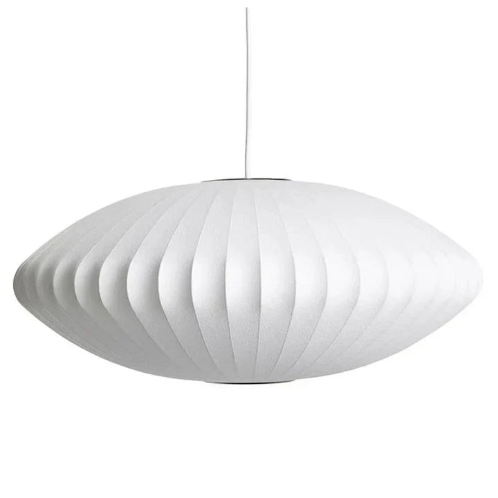 Bubbelo: Lampada a sospensione in seta e acciaio con forma sferica organica – per aree living e studi