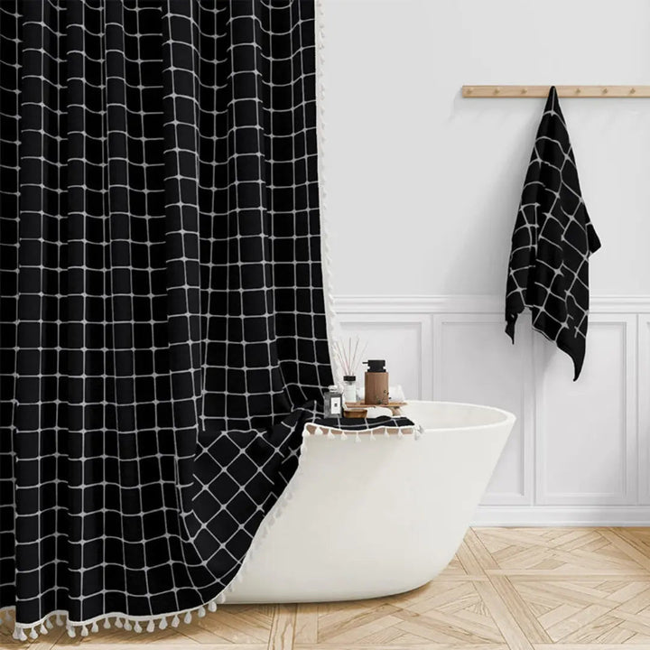 LINENCOVE – Tenda da doccia in lino bohemien con frange e design impermeabile