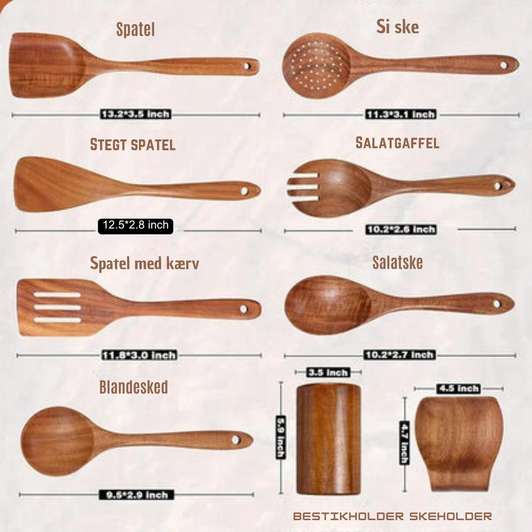 ChefEase™ - Set di utensili da cucina essenziali in legno da 9 pezzi