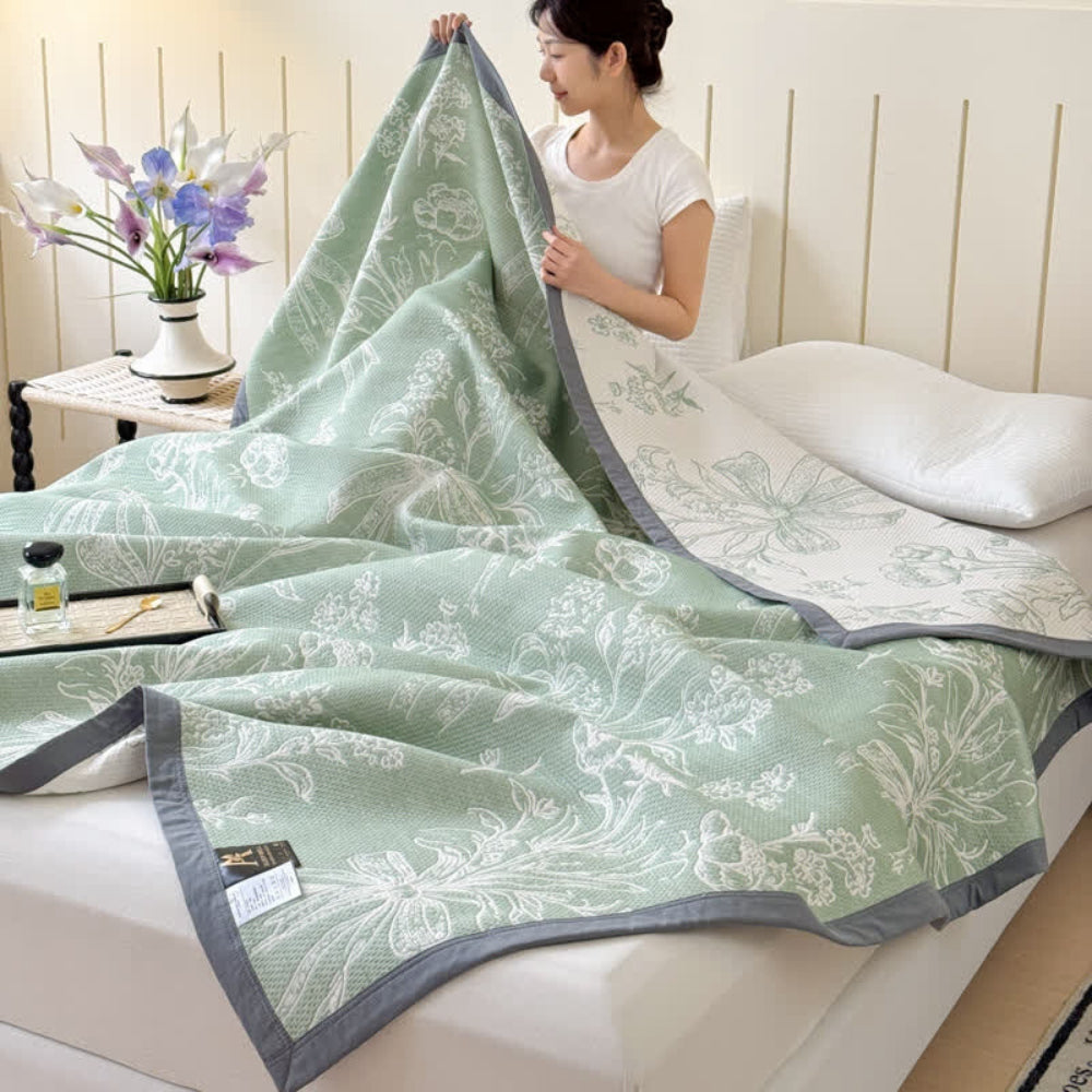 CalmaLuft: Coperte in cotone con elegante motivo floreale e qualità di cotone leggera ed elegante – per soggiorno e camera da letto