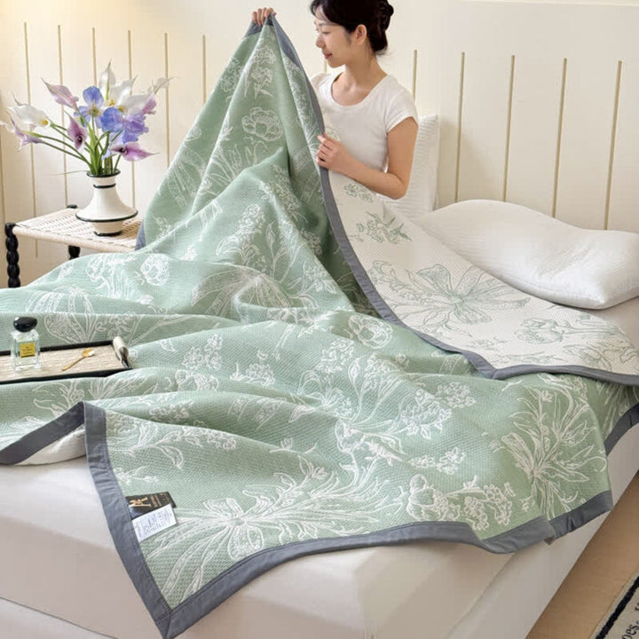 CalmaLuft: Coperte in cotone con elegante motivo floreale e qualità di cotone leggera ed elegante – per soggiorno e camera da letto