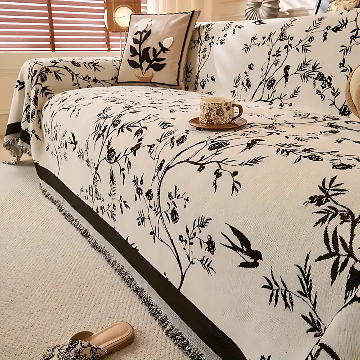 CasaBlüte: Copertura per Divano in Chenille – Copriletto Elegante con Design Jacquard Floreale