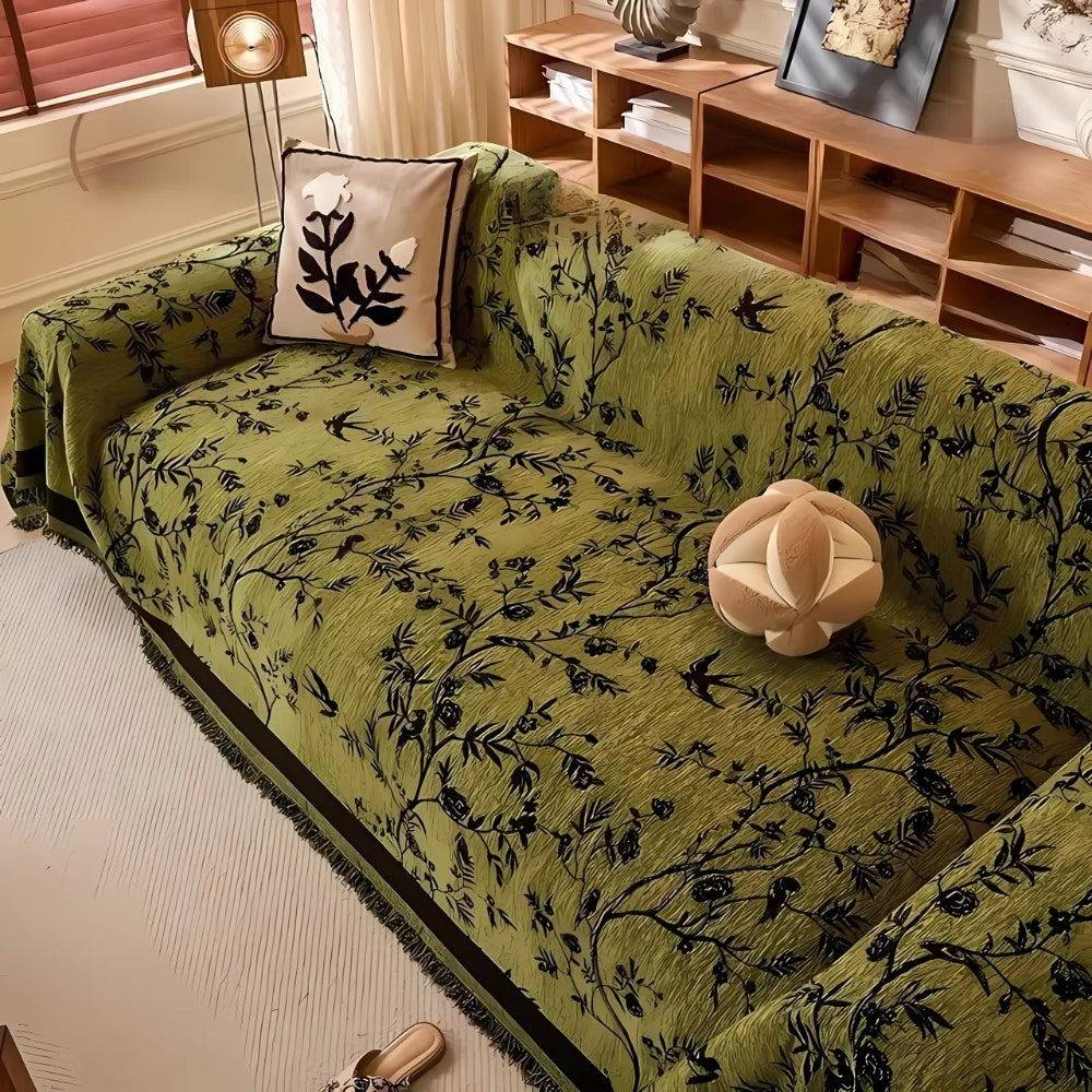 CasaBlüte: Copertura per Divano in Chenille – Copriletto Elegante con Design Jacquard Floreale