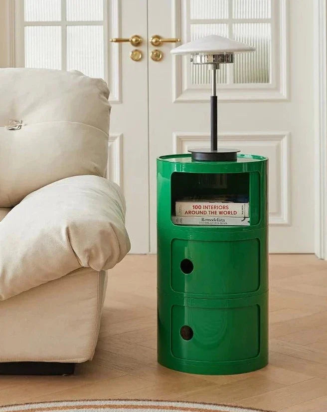 CavoModul: Tavolino rotondo con spazio di archiviazione e porte scorrevoli in design moderno – per soggiorno e camera da letto