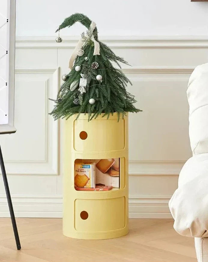 CavoModul: Tavolino rotondo con spazio di archiviazione e porte scorrevoli in design moderno – per soggiorno e camera da letto