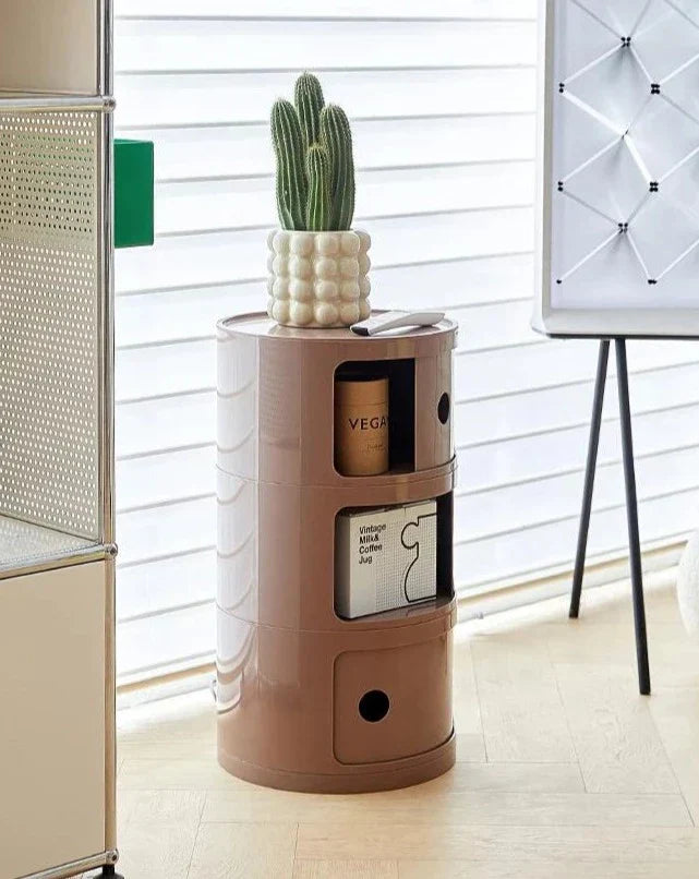 CavoModul: Tavolino rotondo con spazio di archiviazione e porte scorrevoli in design moderno – per soggiorno e camera da letto