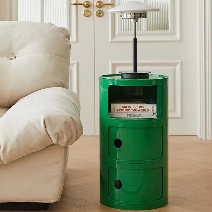 CavoModul: Tavolino rotondo con spazio di archiviazione e porte scorrevoli in design moderno – per soggiorno e camera da letto