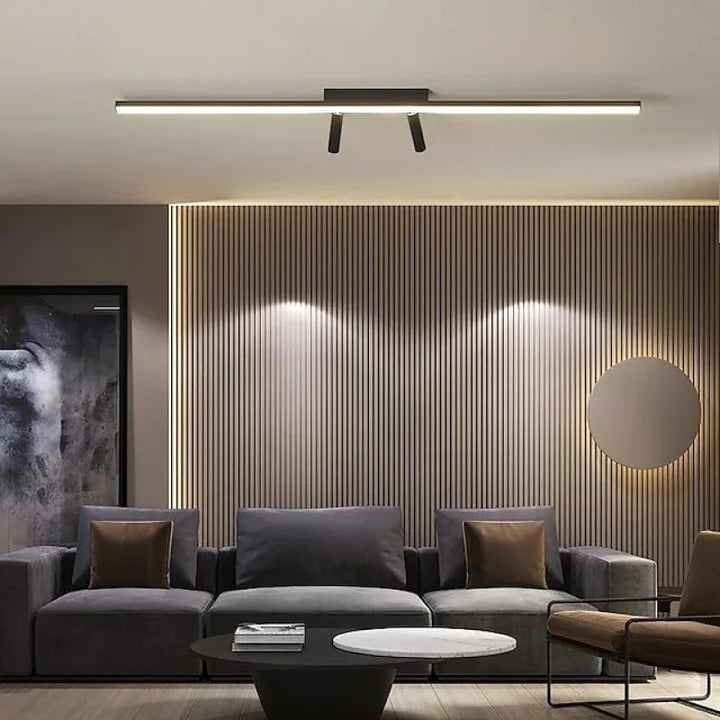 Cestia: Lampada da soffitto LED lineare nera – per soggiorno e camera da letto
