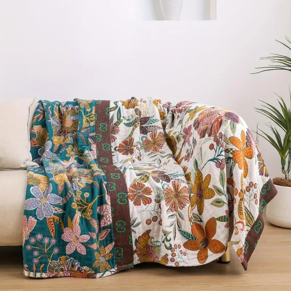 CharmBloom: Coperta in cotone floreale con motivo decorativo e materiale facile da curare – per letto e soggiorno
