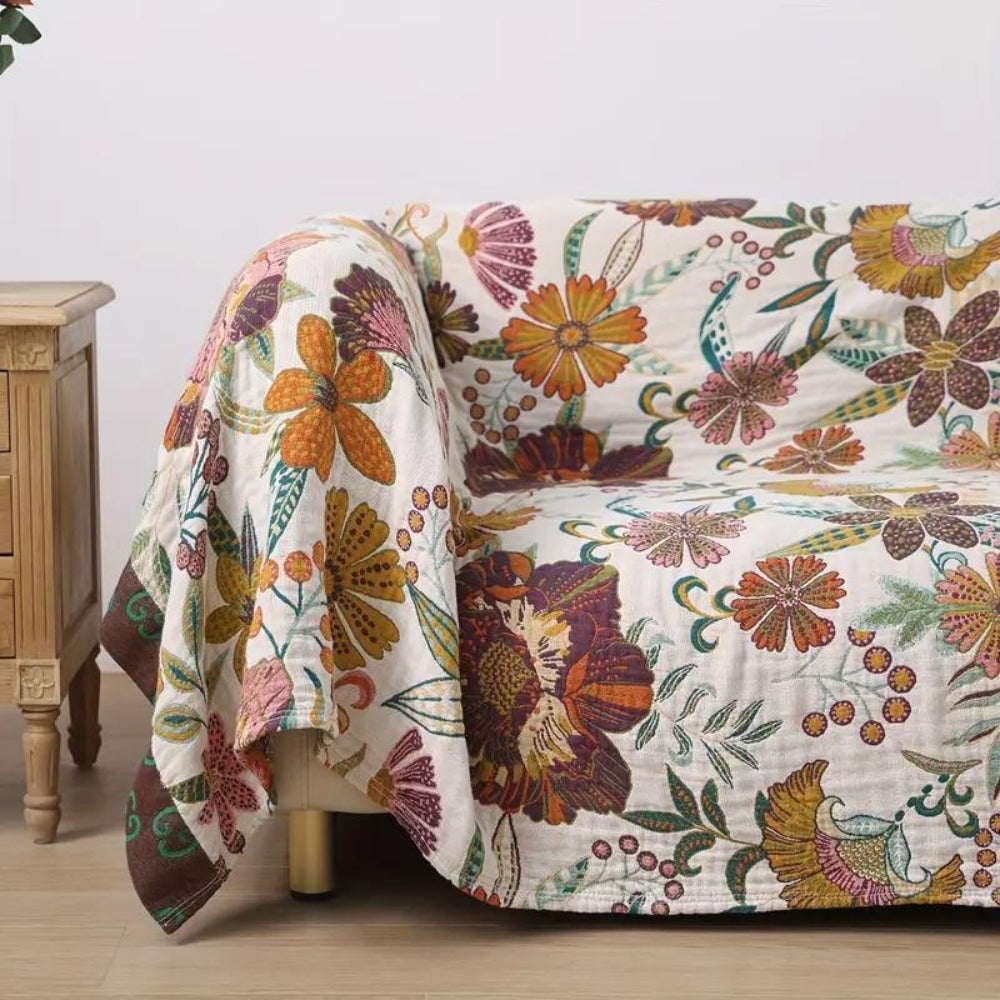 CharmBloom: Coperta in cotone floreale con motivo decorativo e materiale facile da curare – per letto e soggiorno