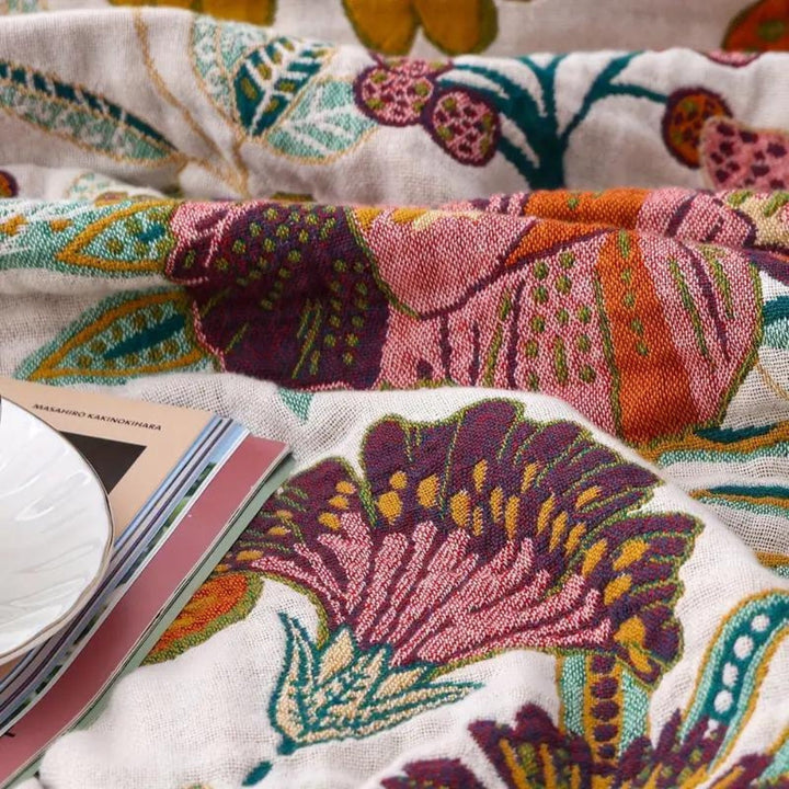 CharmBloom: Coperta in cotone floreale con motivo decorativo e materiale facile da curare – per letto e soggiorno