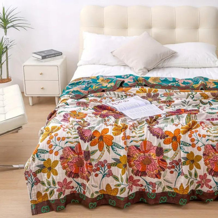 CharmBloom: Coperta in cotone floreale con motivo decorativo e materiale facile da curare – per letto e soggiorno