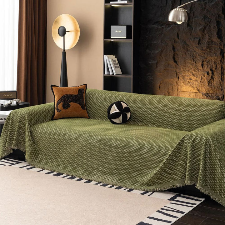 ChenilleHerz: Copridivano con motivo a zigzag e elegante decorazione con frange – per divano e poltrona