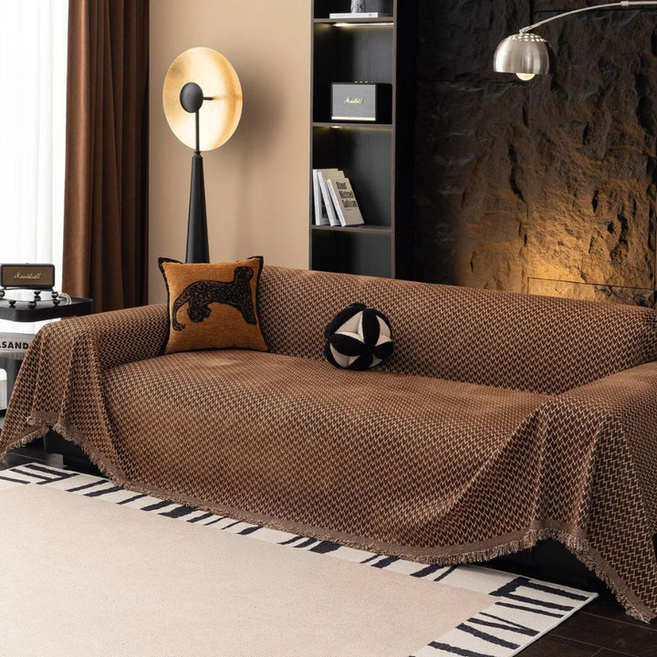 ChenilleHerz: Copridivano con motivo a zigzag e elegante decorazione con frange – per divano e poltrona