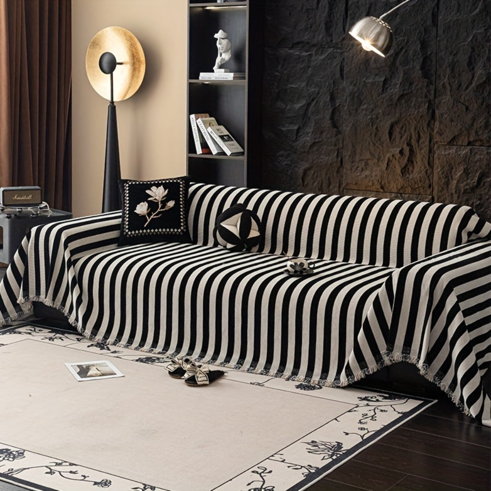 ChenilleStil: Rivestimento per divano in moderno design a righe in bianco e nero per un comfort accogliente – per divano e area living