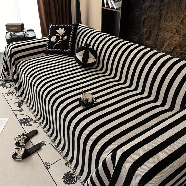 ChenilleStil: Rivestimento per divano in moderno design a righe in bianco e nero per un comfort accogliente – per divano e area living