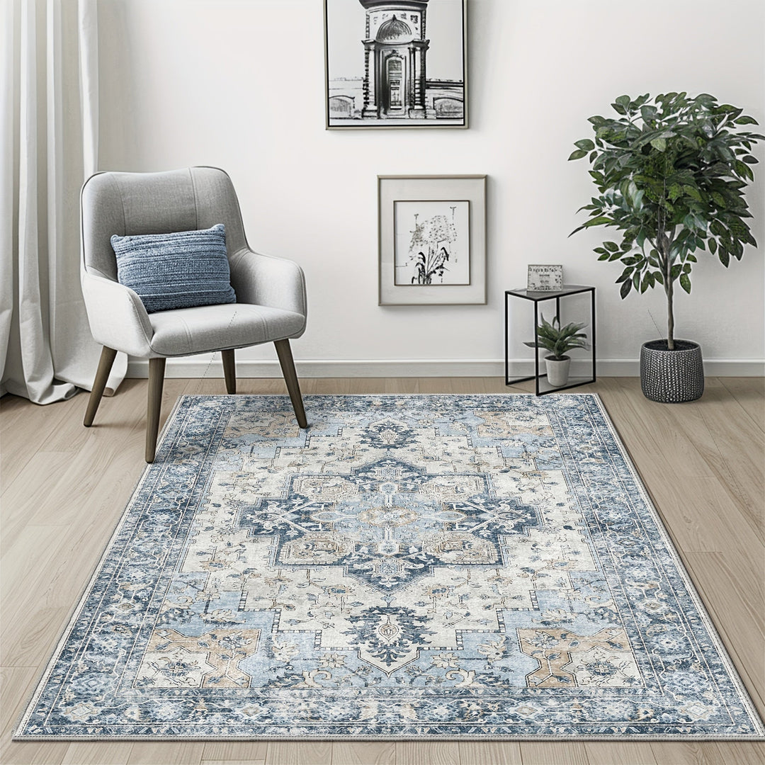 ChenilleTraum: Tappeto lavabile in lavatrice con design retro, pelo leggero e motivo decorativo – ideale per sala da pranzo e ufficio