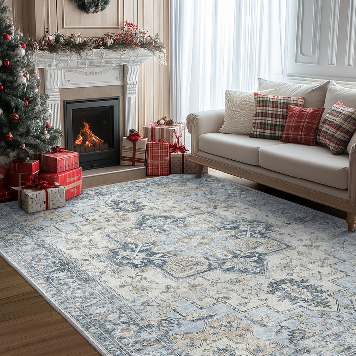 ChenilleTraum: Tappeto lavabile in lavatrice con design retro, pelo leggero e motivo decorativo – ideale per sala da pranzo e ufficio