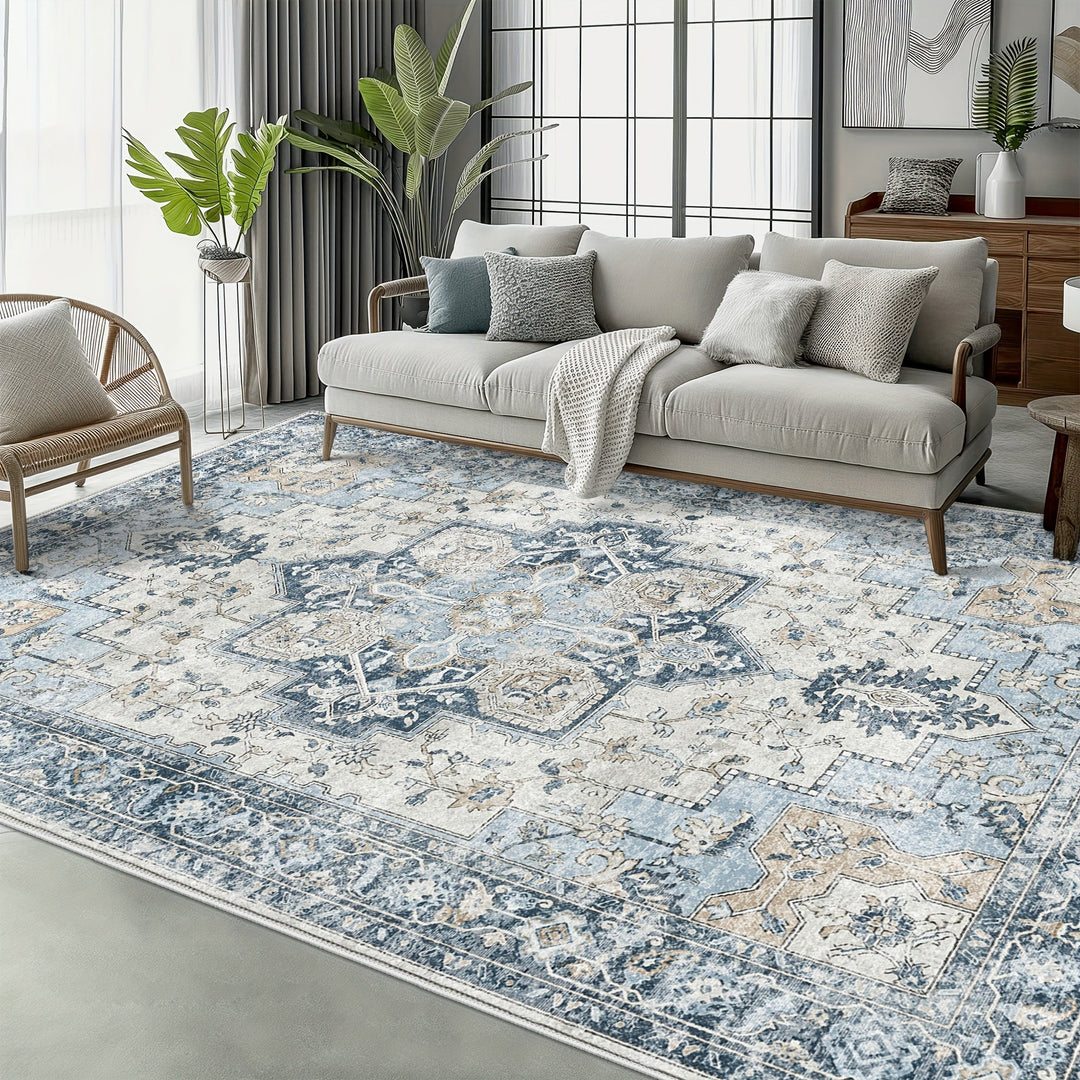 ChenilleTraum: Tappeto lavabile in lavatrice con design retro, pelo leggero e motivo decorativo – ideale per sala da pranzo e ufficio