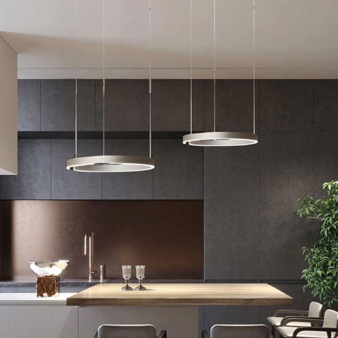 CircuLume: Lampada a sospensione LED rotonda in metallo con design moderno – per soggiorno e corridoio