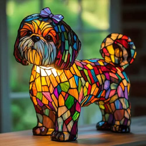 CompanionLight: Lampada da tavolo artistica a LED con razze canine popolari e porta USB – per mensole e comodini