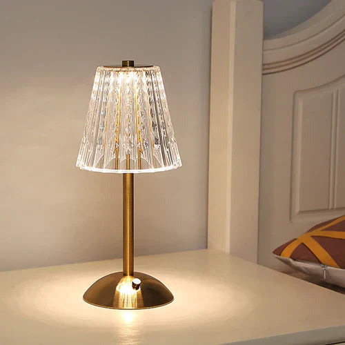 CrystalGlanz: Lampada da Tavolo in Cristallo Dorato – Lampada LED Touch con Luce Dimmerabile