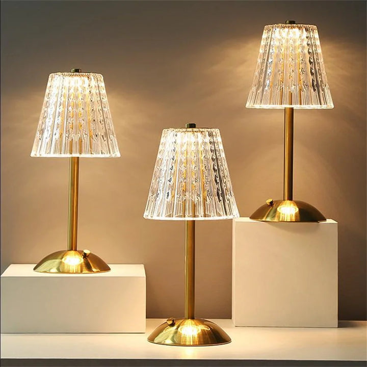 CrystalGlanz: Lampada da Tavolo in Cristallo Dorato – Lampada LED Touch con Luce Dimmerabile