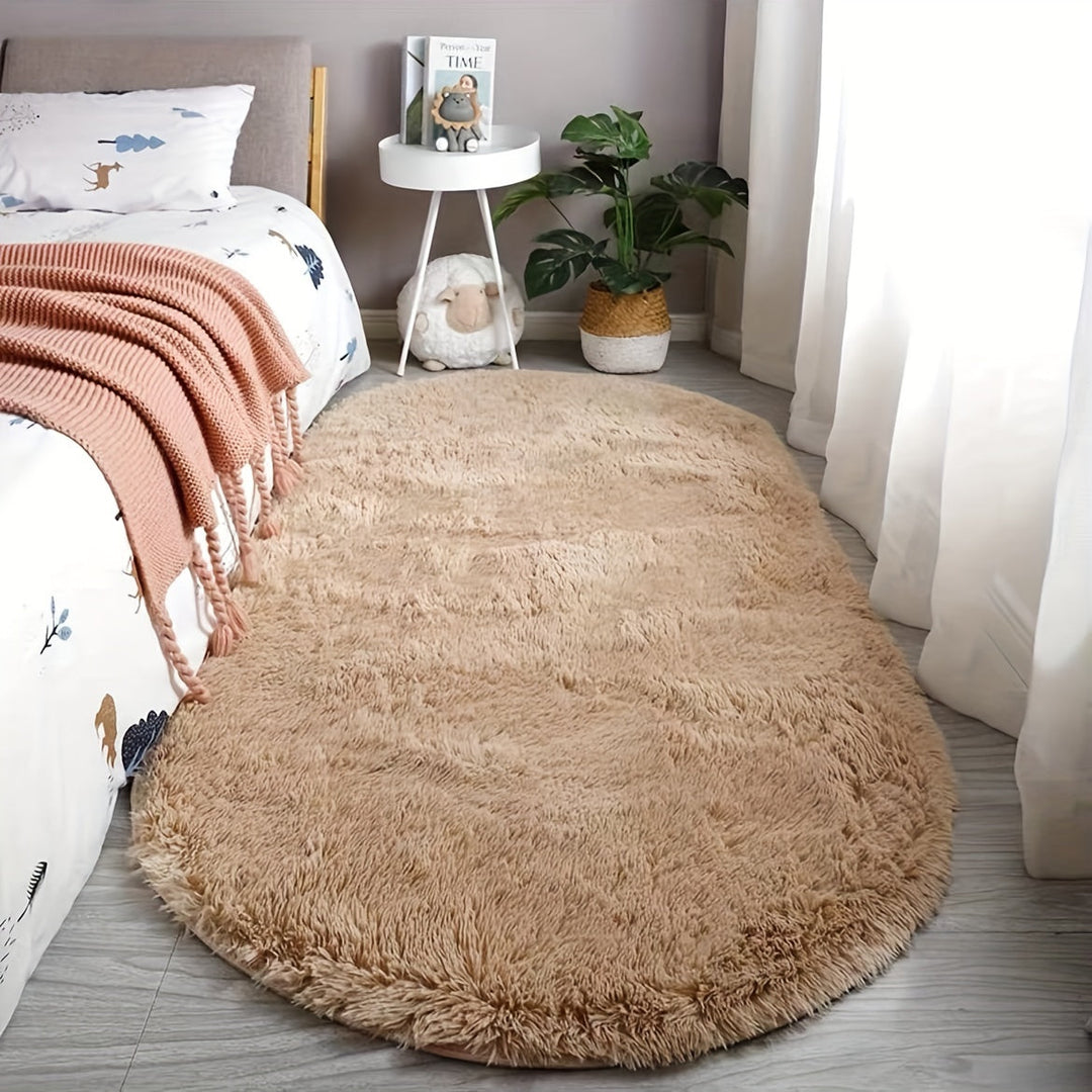 DecoEllis: Tappeto moderno ovale stile neutro con pelo morbido – decorativo per soggiorno e camera da letto
