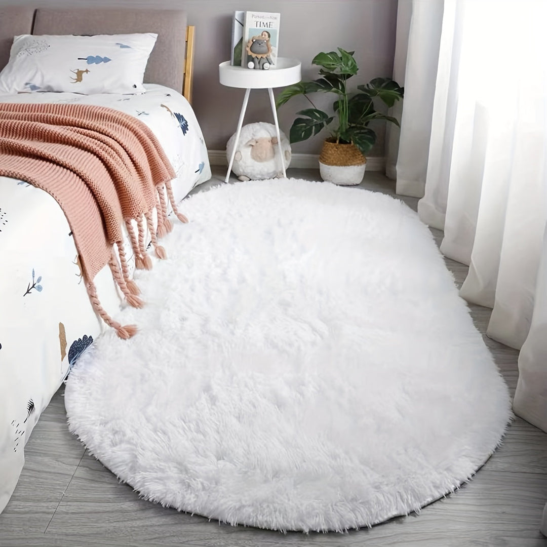 DecoEllis: Tappeto moderno ovale stile neutro con pelo morbido – decorativo per soggiorno e camera da letto
