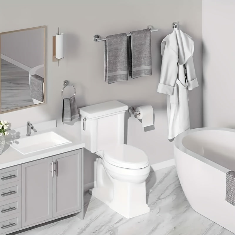 DekoGestell: Porta asciugamani da bagno – Set di montaggio a parete da 5 pezzi in acciaio inox, nero/argento, salvaspazio e stiloso per tessuti da bagno