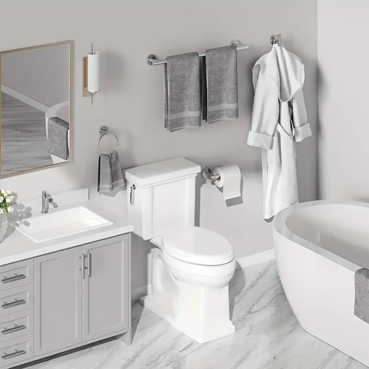 DekoGestell: Porta asciugamani da bagno – Set di montaggio a parete da 5 pezzi in acciaio inox, nero/argento, salvaspazio e stiloso per tessuti da bagno
