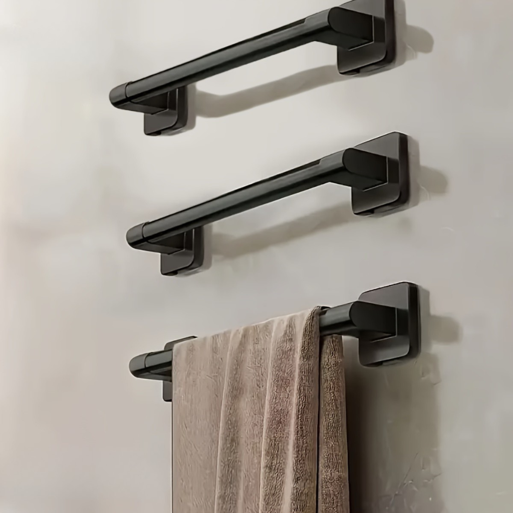 DekoStahl: Porta asciugamani da bagno – set di supporti a parete eleganti in ferro, nero e contemporaneo, salvaspazio e multifunzionale