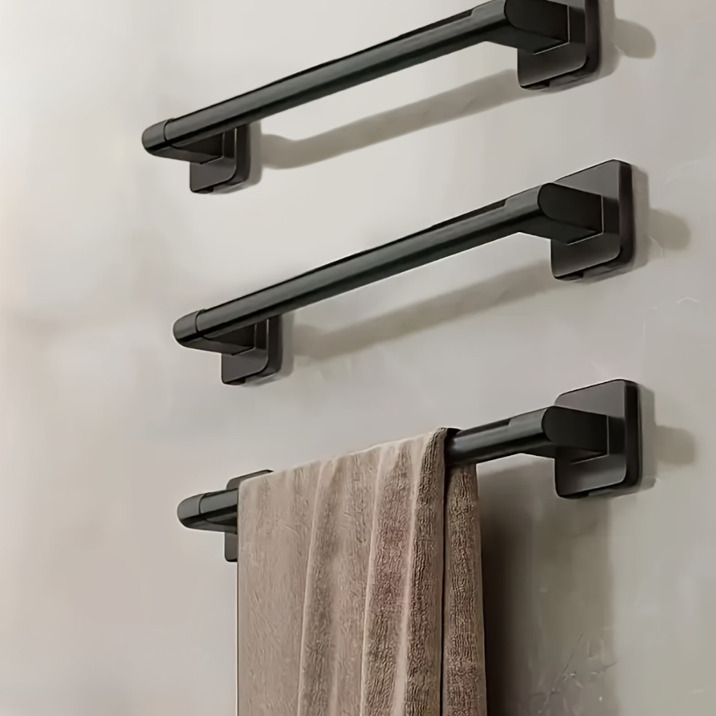 DekoStahl: Porta asciugamani da bagno – set di supporti a parete eleganti in ferro, nero e contemporaneo, salvaspazio e multifunzionale