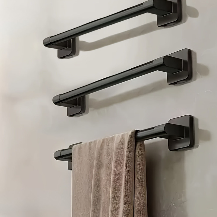 DekoStahl: Porta asciugamani da bagno – set di supporti a parete eleganti in ferro, nero e contemporaneo, salvaspazio e multifunzionale