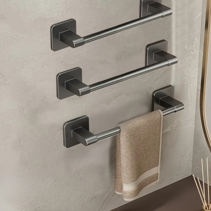 DekoStahl: Porta asciugamani da bagno – set di supporti a parete eleganti in ferro, nero e contemporaneo, salvaspazio e multifunzionale