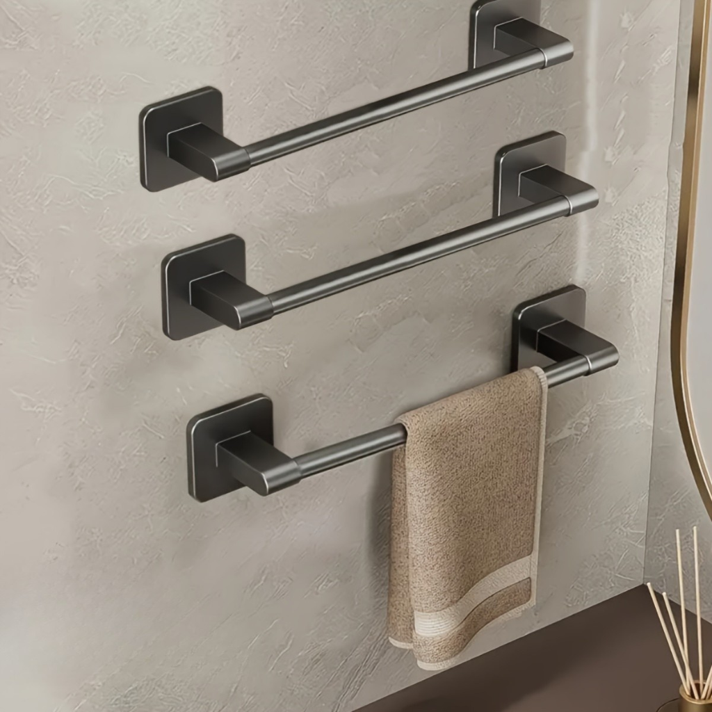 DekoStahl: Porta asciugamani da bagno – set di supporti a parete eleganti in ferro, nero e contemporaneo, salvaspazio e multifunzionale