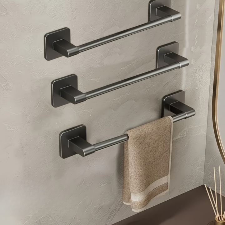 DekoStahl: Porta asciugamani da bagno – set di supporti a parete eleganti in ferro, nero e contemporaneo, salvaspazio e multifunzionale