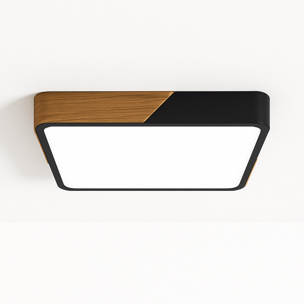 DelphiLicht: Plafoniera quadrata in legno e ferro LED dimmerabile con diffusore in acrilico – per sala da pranzo e soggiorno