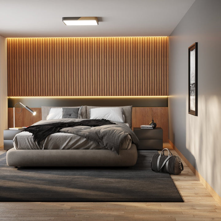 DelphiLicht: Plafoniera quadrata in legno e ferro LED dimmerabile con diffusore in acrilico – per sala da pranzo e soggiorno