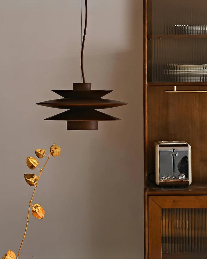 DesignWirbel: Lampada a sospensione in legno – elegante forma a gradini con luce calda, decorativa per lounge e camera da letto