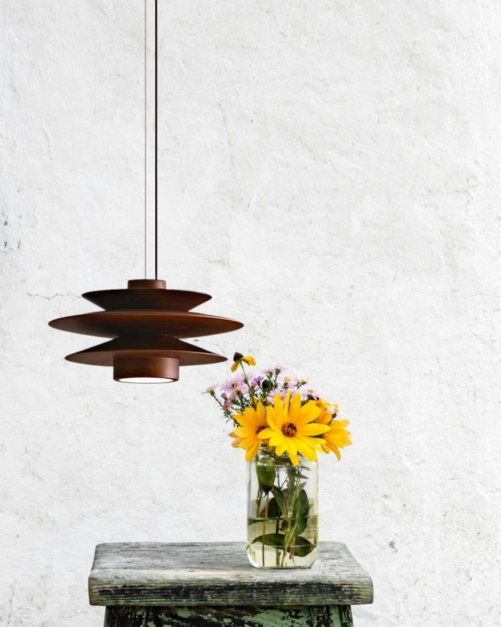 DesignWirbel: Lampada a sospensione in legno – elegante forma a gradini con luce calda, decorativa per lounge e camera da letto