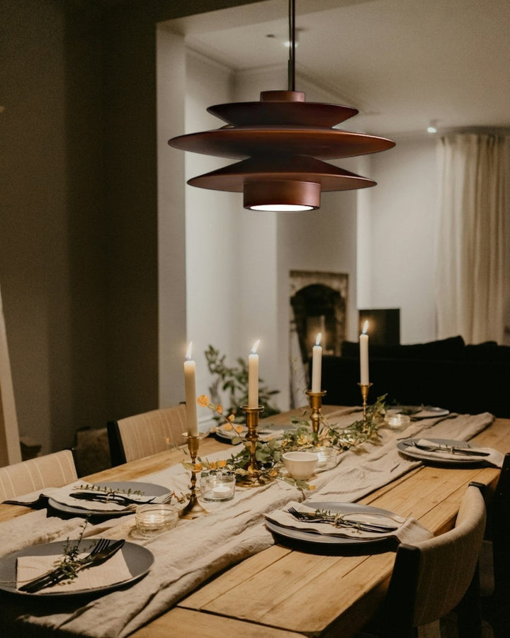 DesignWirbel: Lampada a sospensione in legno – elegante forma a gradini con luce calda, decorativa per lounge e camera da letto