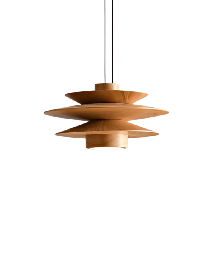 DesignWirbel: Lampada a sospensione in legno – elegante forma a gradini con luce calda, decorativa per lounge e camera da letto