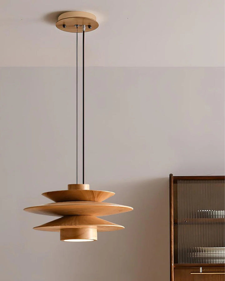 DesignWirbel: Lampada a sospensione in legno – elegante forma a gradini con luce calda, decorativa per lounge e camera da letto