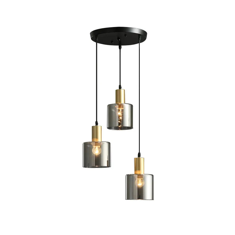 LumoRings: Moderna lampada a sospensione in Nero e Oro con anelli in vetro fumé – per sala da pranzo e soggiorno