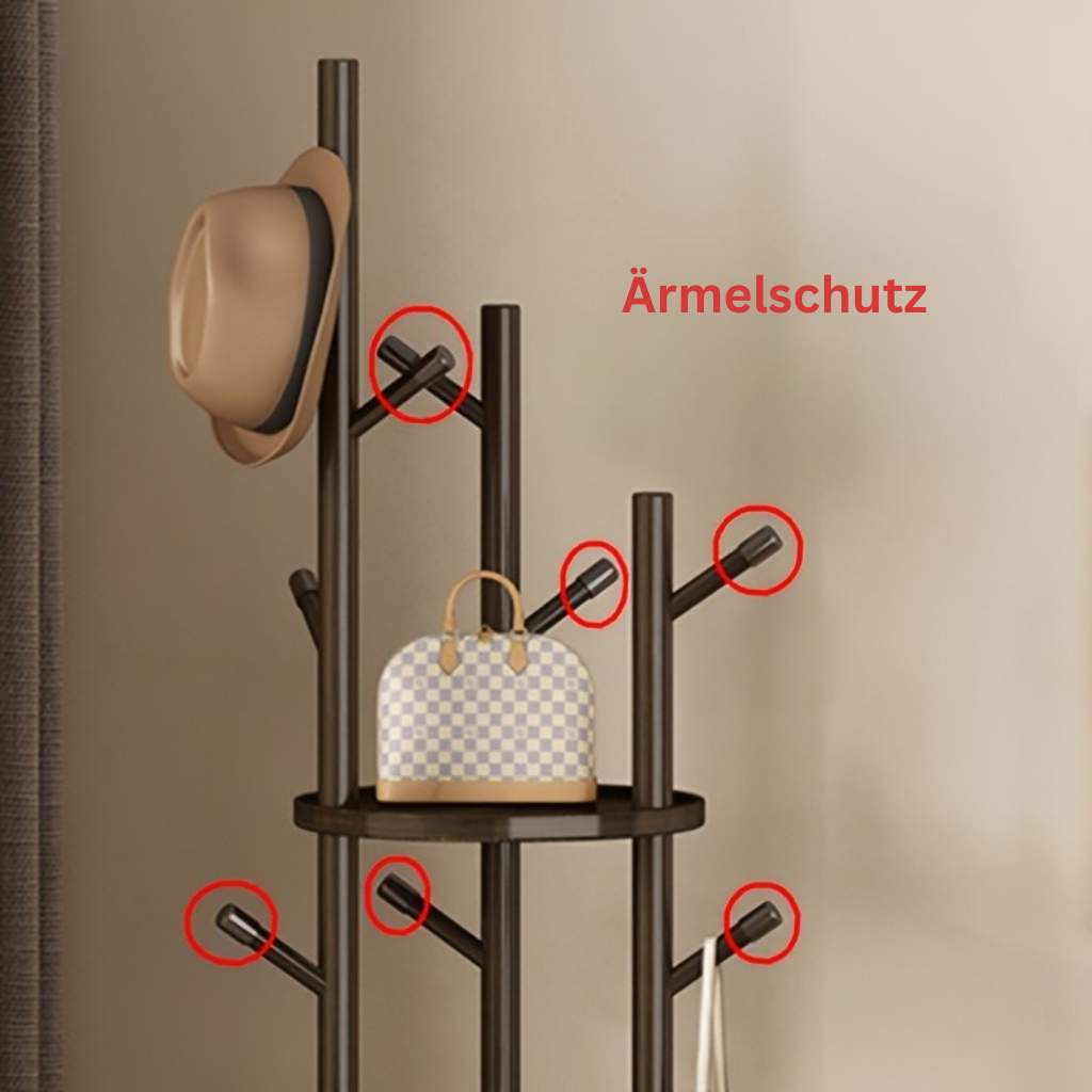 DrehHolz: Appendiabiti autoportante – Design in legno massello con 3 ripiani e 9 ganci, girevole a 360° per corridoio e camera da letto