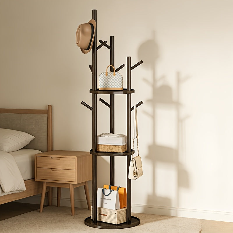 DrehHolz: Appendiabiti autoportante – Design in legno massello con 3 ripiani e 9 ganci, girevole a 360° per corridoio e camera da letto