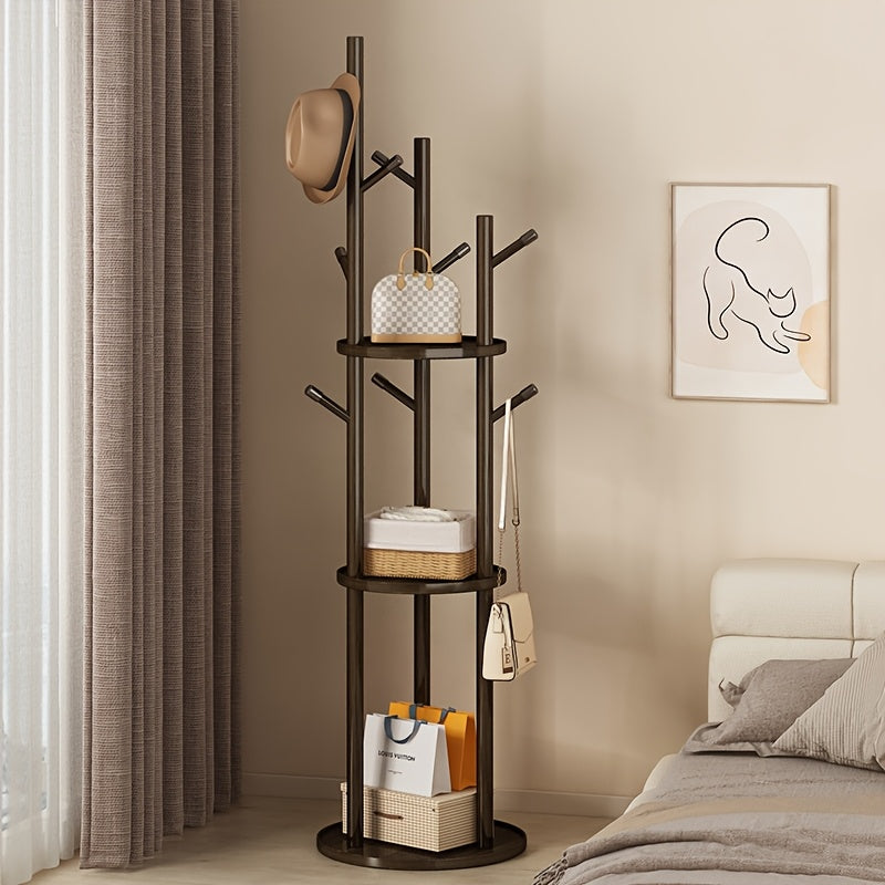 DrehHolz: Appendiabiti autoportante – Design in legno massello con 3 ripiani e 9 ganci, girevole a 360° per corridoio e camera da letto