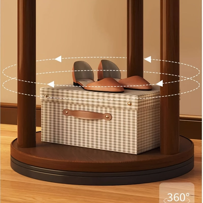DrehHolz: Appendiabiti autoportante – Design in legno massello con 3 ripiani e 9 ganci, girevole a 360° per corridoio e camera da letto