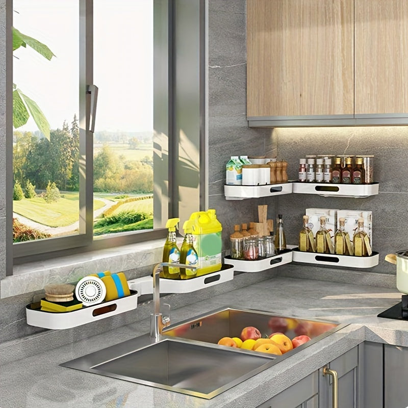 DrehOrdnung: Mensola da parete per bagno – moderno scaffale angolare in plastica, montato a parete e salvaspazio per cosmetici e prodotti per la cura